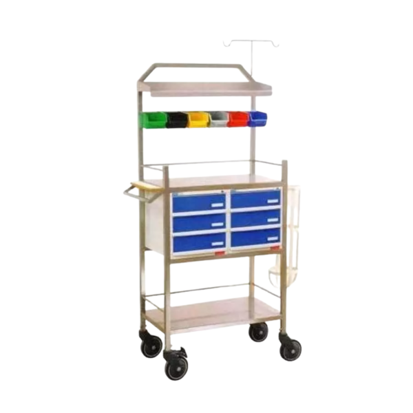 Crash cart trolley 6 bin for emergency medical management and hospital ICU applications