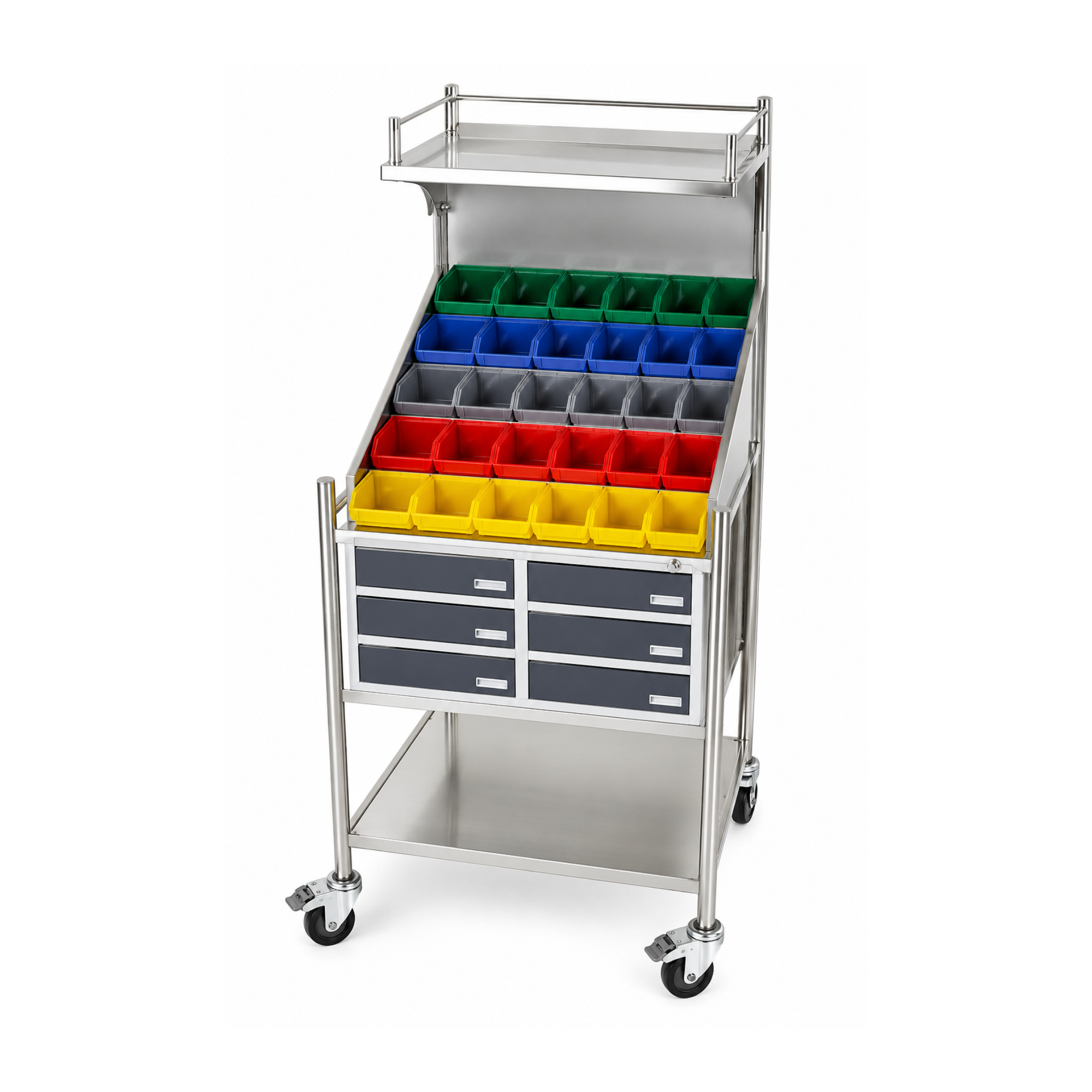 Crash cart trolley 30 bin for emergency medical storage and ICU healthcare management