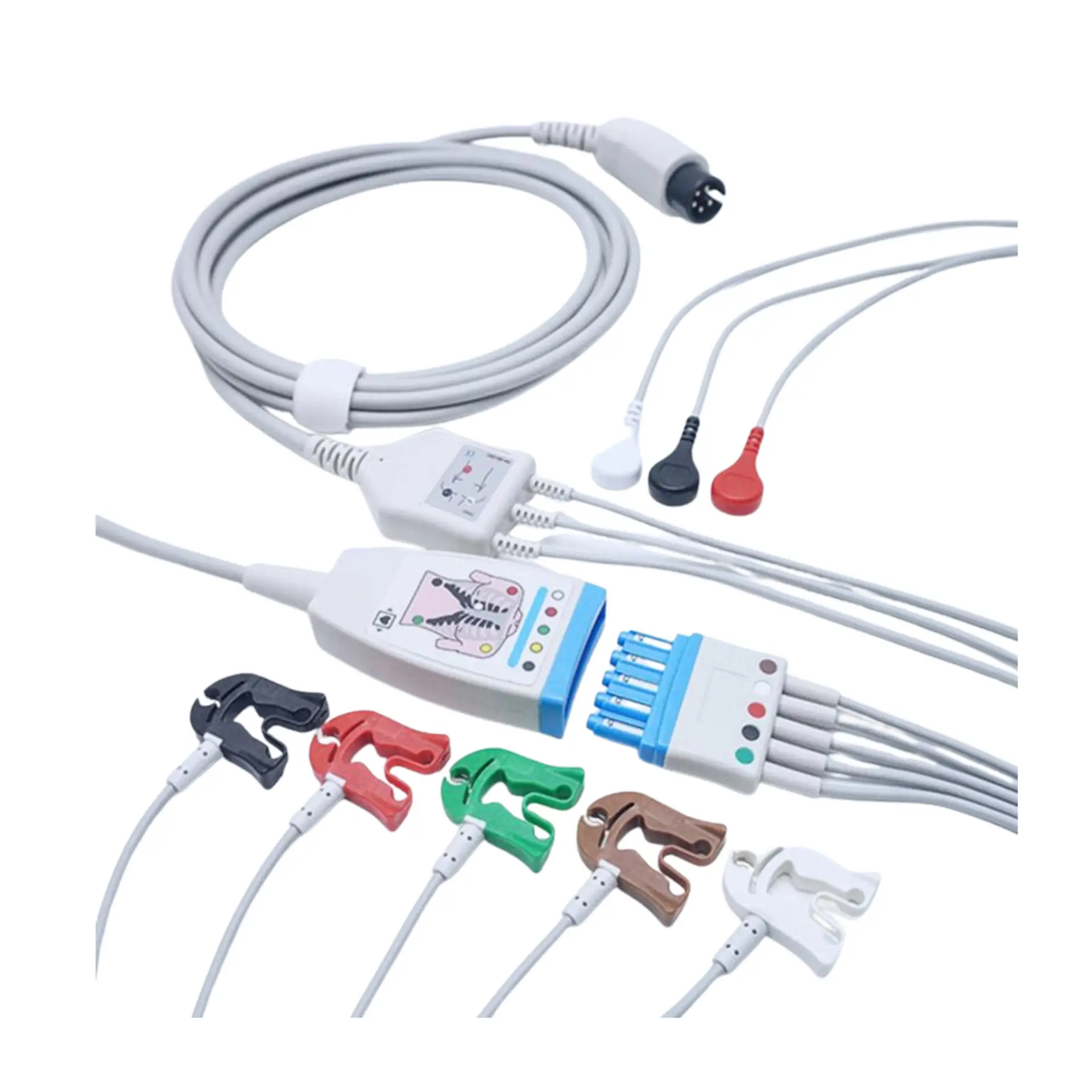 Medical ECG probes and lead wires for cardiac monitoring and ECG machine connectivity