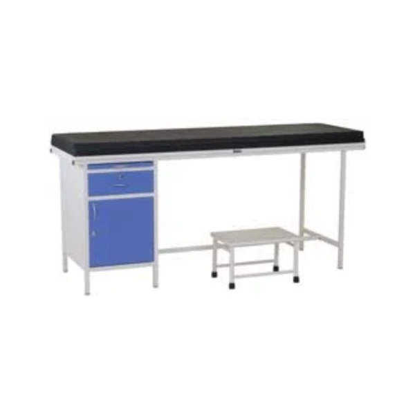 Hospital examination table with single cabinet storage for patient examination and clinical procedures