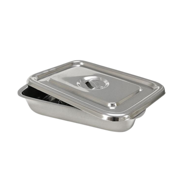Stainless steel instrument tray for hospital surgical and medical utility applications