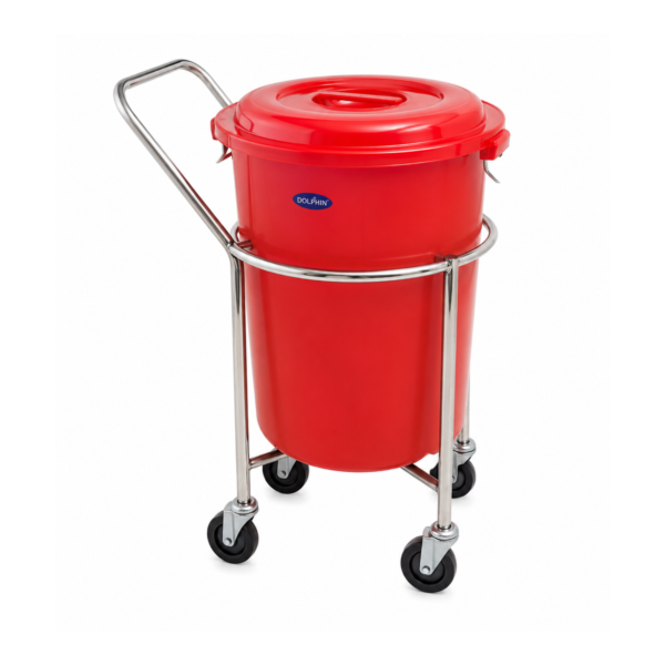 Single linen drum trolley for hospital linen collection and healthcare utility management