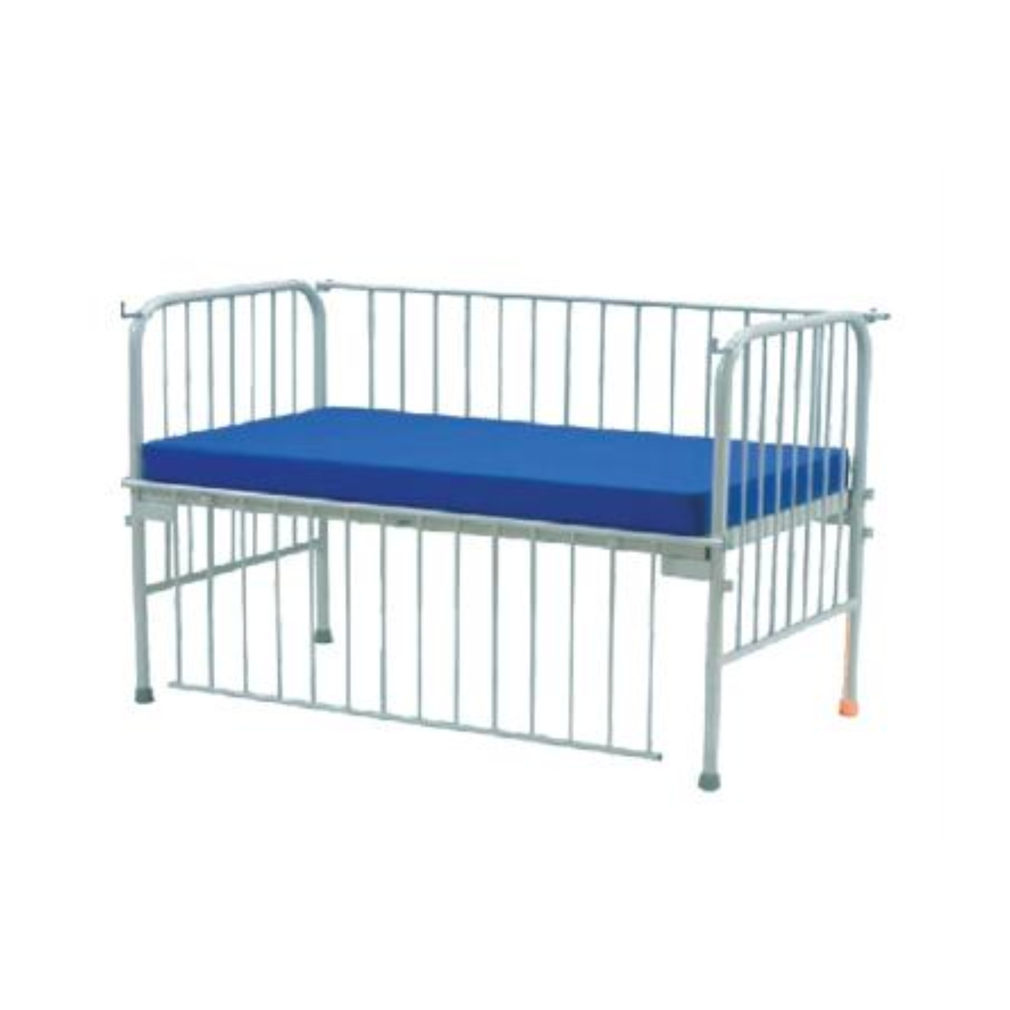 Pediatric hospital bed with child safety rails for pediatric patient care and recovery
