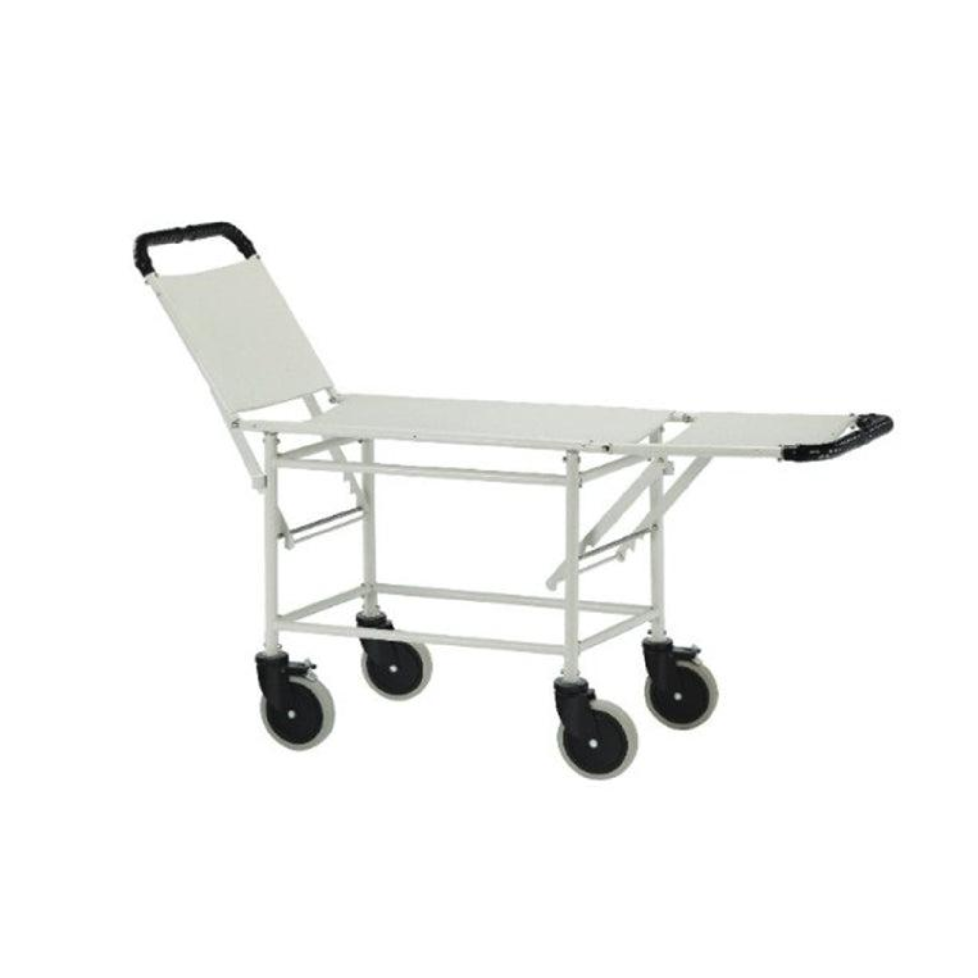 Folding stretcher trolley for emergency patient transport and hospital use