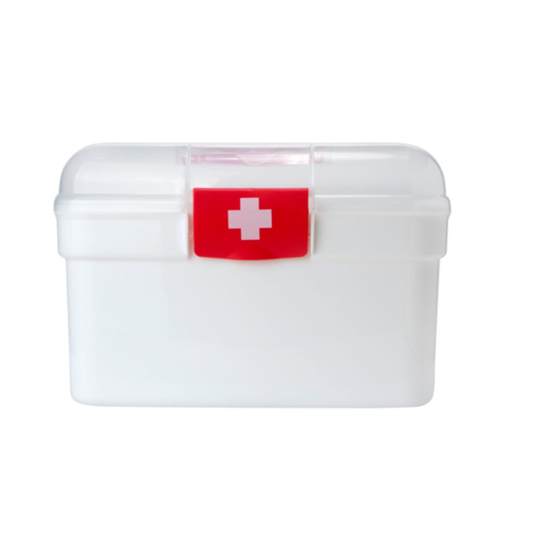 Emergency first aid kit with medical supplies for healthcare and safety applications
